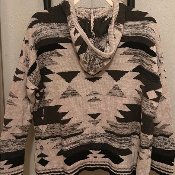 EUC - AE Aztec Baja Hoodie Sweater Boho Surf Size Med 100% Cotton - Picture 4 of 6